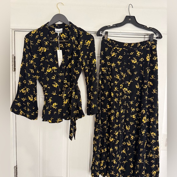Ganni Dresses & Skirts - GANNI Black and Yellow Floral Women's top and Skirt set